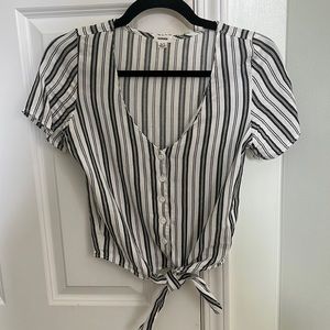 Blue and White Striped Button Up Top Short Sleeve Size XS from Garage